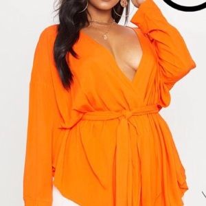 Tangerine Woven Wrap Blouse